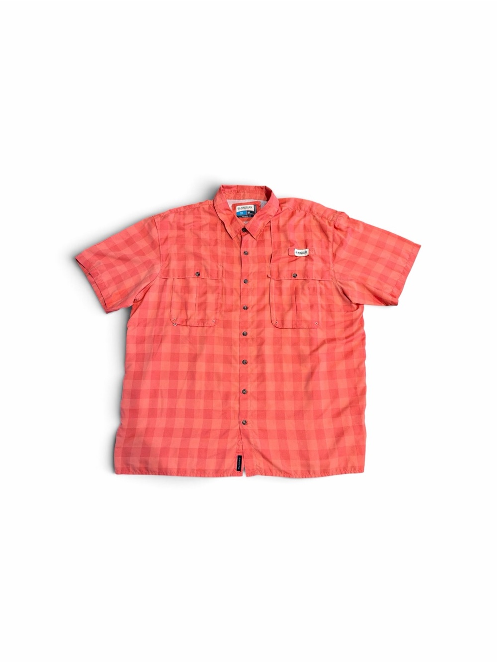 Magellan Outdoors Coral Plaid Short-Sleeve Fishing Shirt Button-Down 2XL